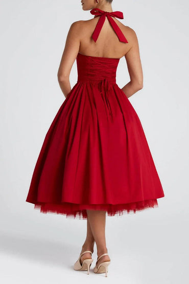 A-line Midi Satin Formal Evening Dresses 848413339701 - COCOMELODY