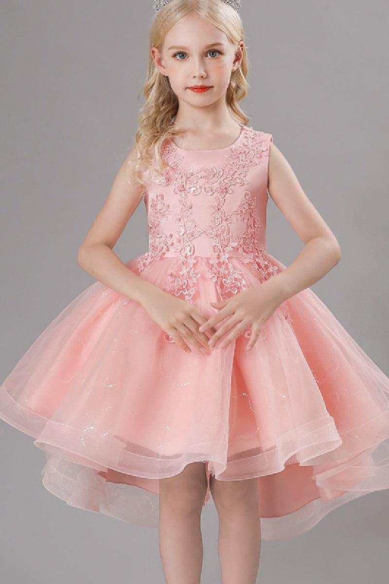 A-Line Scoop Neck Sleeveless High-Low Tulle Flower Girl Dresses 751391963514 - COCOMELODY