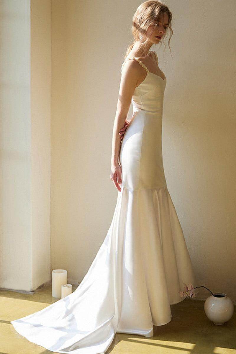 Trumpet-Mermaid High-Low Satin Wedding Dress 826634920868 - COCOMELODY