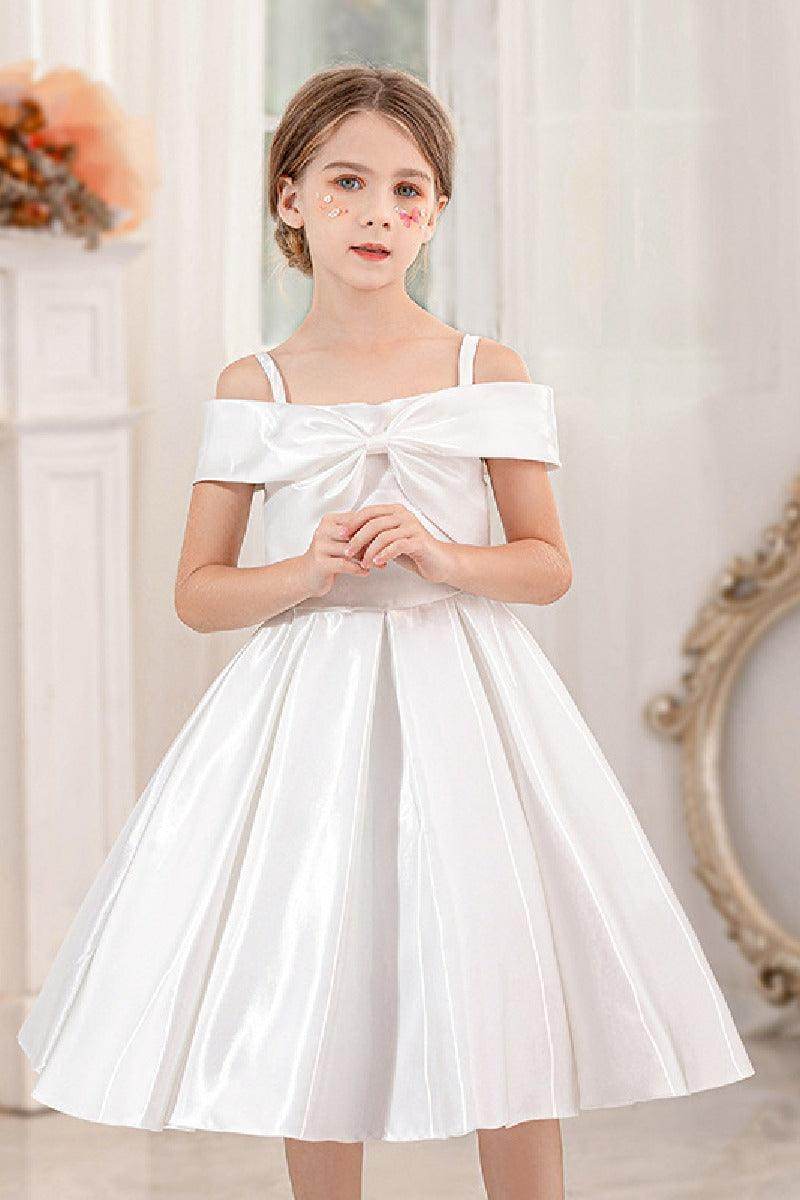 Ball-Gown/Princess Off the Shoulder Short Sleeves Organza Midi Flower Girl 805458209694 - COCOMELODY