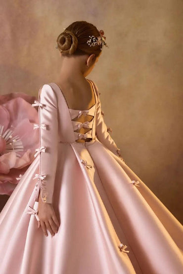 Square Neck Mini Bow Applique Satin Flower Girl Dresses 673032897062 - 10 Days / As Picture / 2 - COCOMELODY