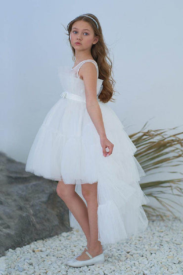 Ball-Gown Square Neckline Knee-Length Tulle Removable tail Flower Girl Dresses 776544998685 - COCOMELODY