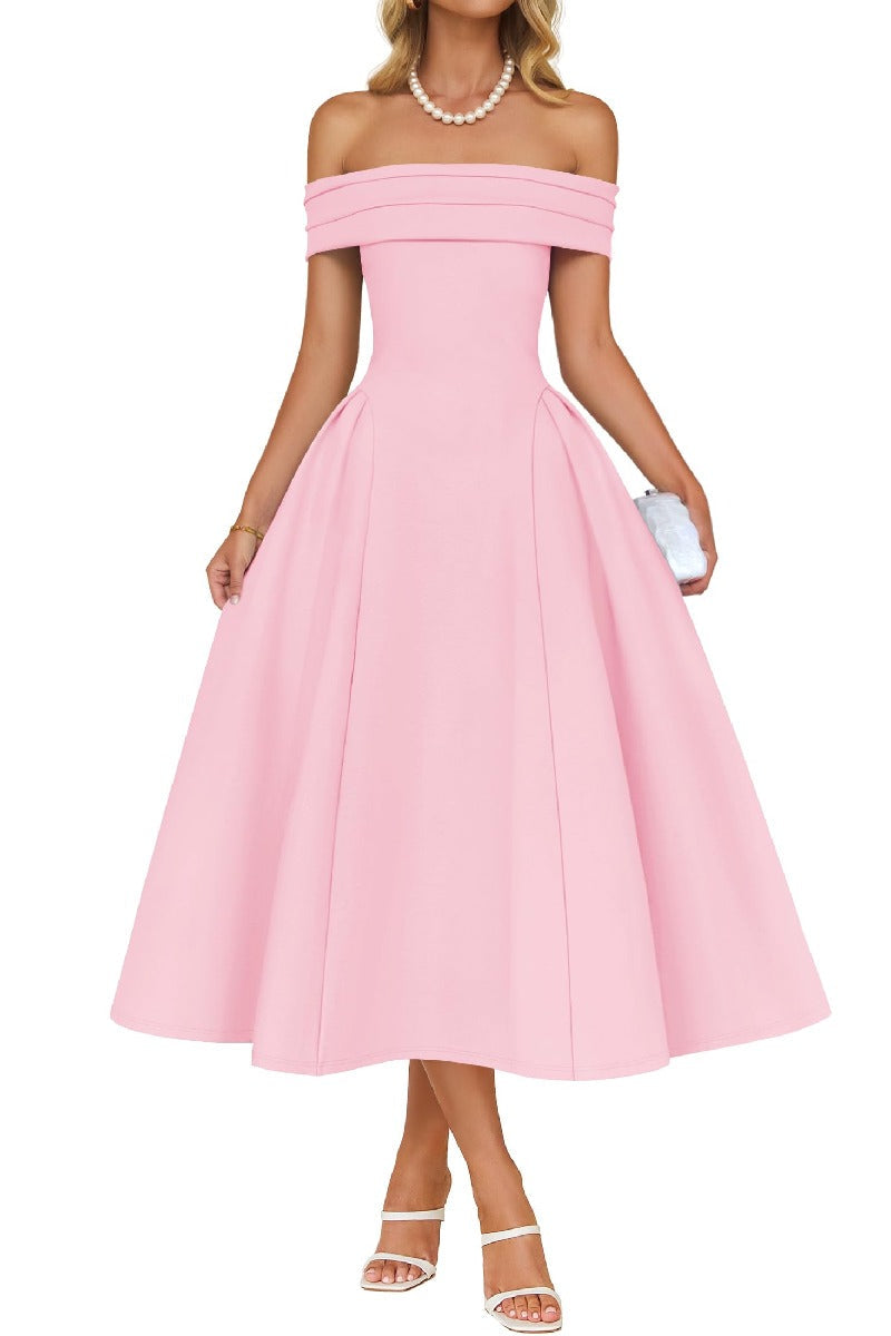 A-Line Tea Length Satin Formal Wedding Guest Dresses B0DS8NJRR3