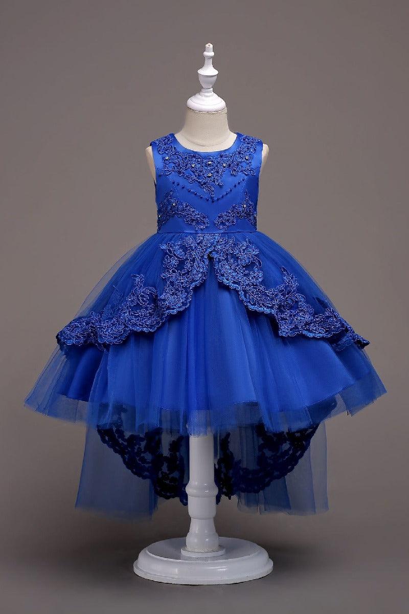 Princess Round Neck Sleeveless Double Layer Lace Overlay Tulle Flower Girl Dresses 1031501196583 - 7 Days / Royal Blue / 110cm - COCOMELODY