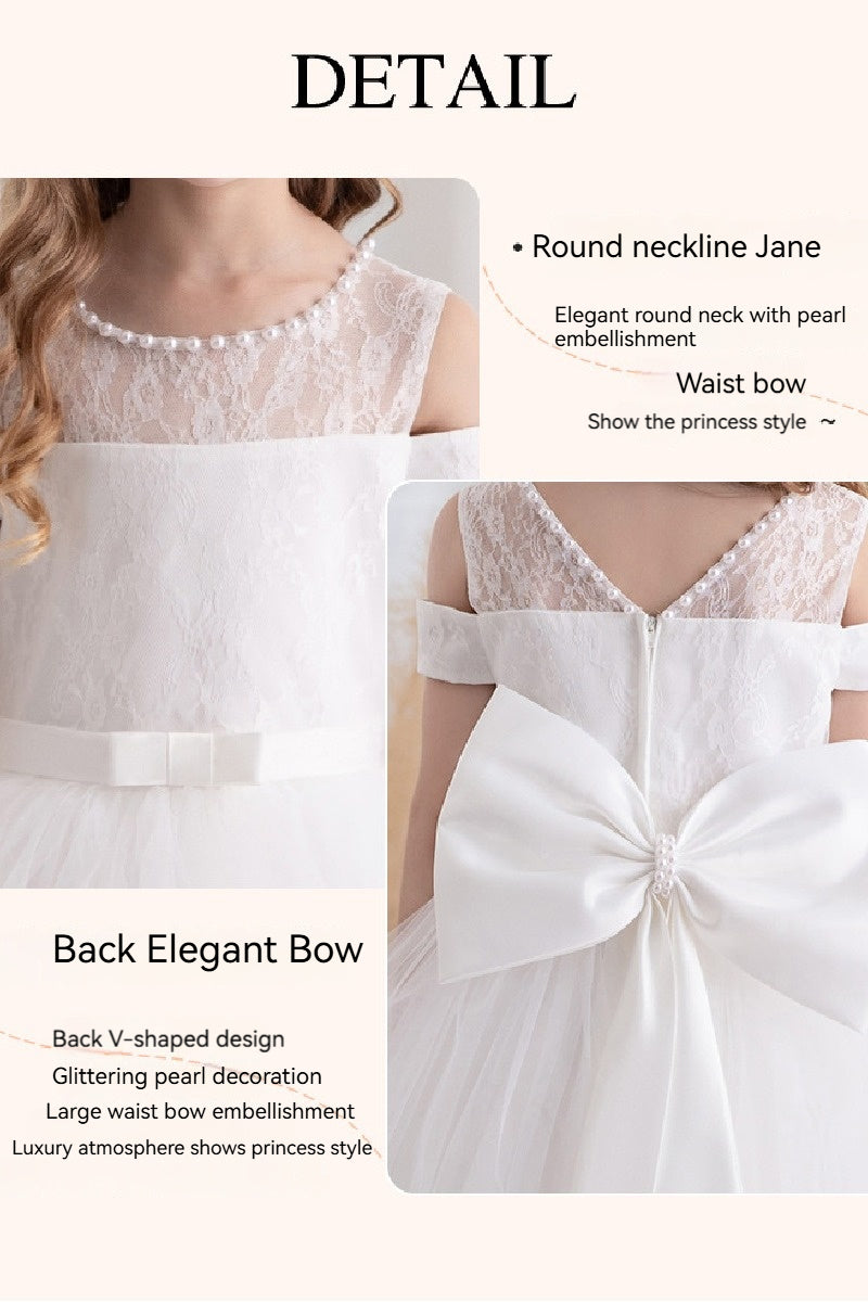 Ball-Gown/Princess Off the Shoulder Short Sleeves Tulle Floor-length Flower Girl Dresses With Lace 741957862179 - COCOMELODY