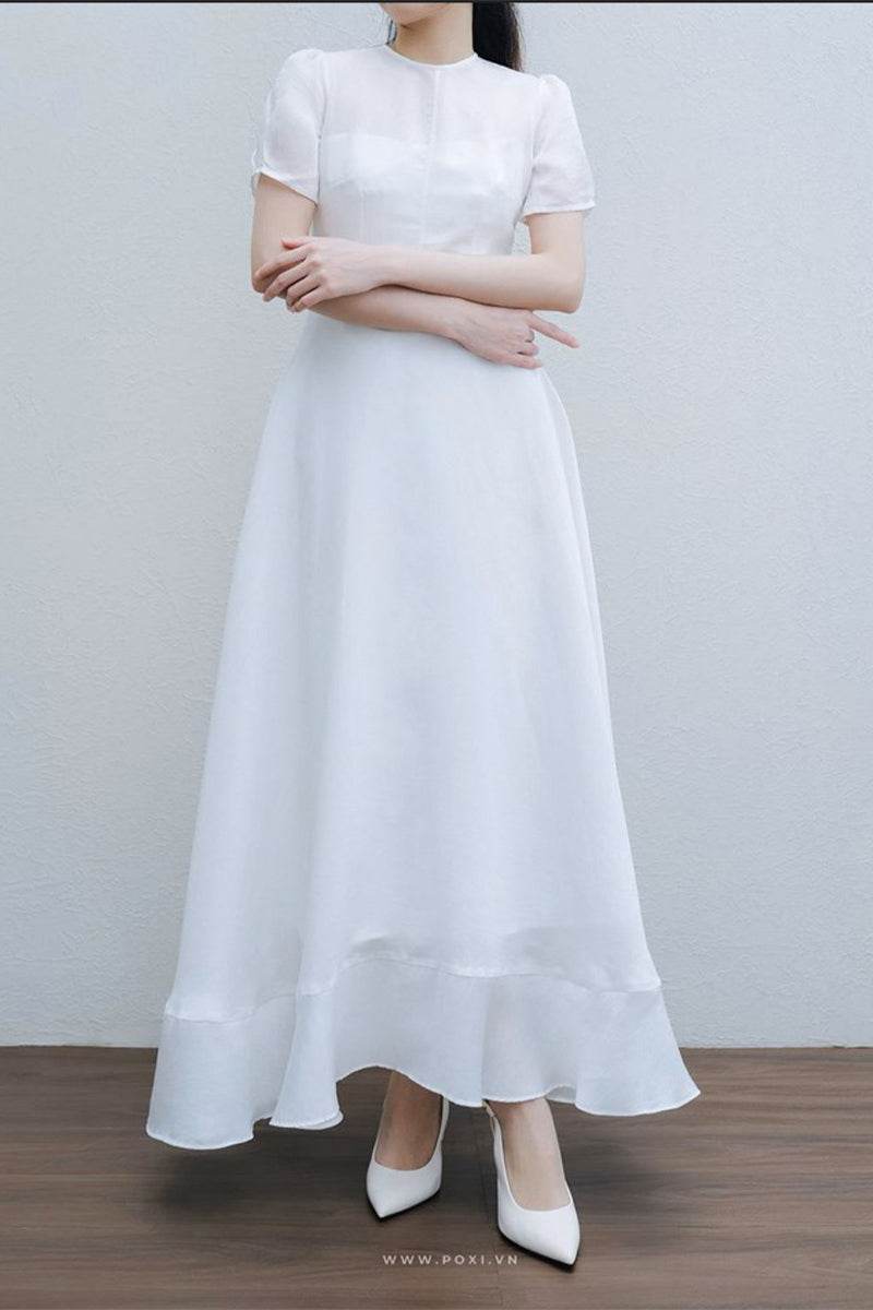 A-Line Ankle Length Chiffon Little White Dress 100043 - COCOMELODY