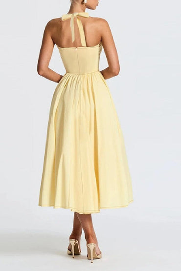 A-Line Tea Length Satin Wedding Guest Dress 973789759252 - 10 Days / Yellow / XS - COCOMELODY