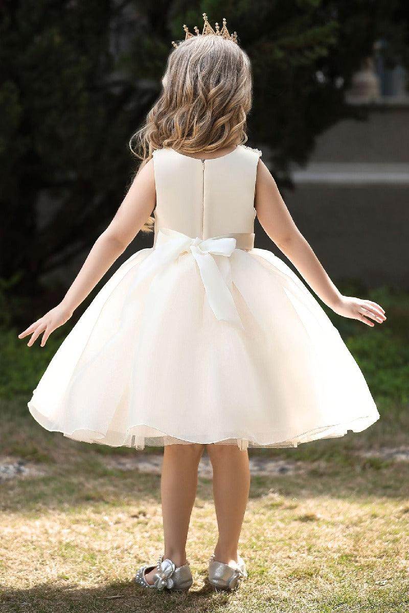 Ball-Gown Scoop Neck Sleeveless Satin/Tulle Flower Girl Dresses With Bow(s)/Beading 674520604690 - COCOMELODY