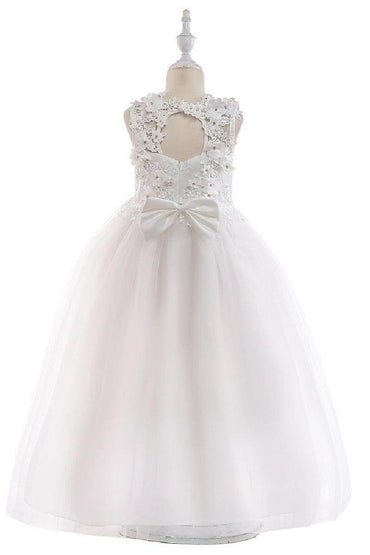 A-Line Illusion Neck Maxi Lace Tulle Flower Girl Dress 572076689366 - COCOMELODY