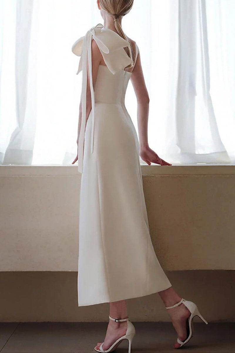 Sheath-Column Ankle Length Elastic Cloth Wedding Dress 677827346517 - COCOMELODY