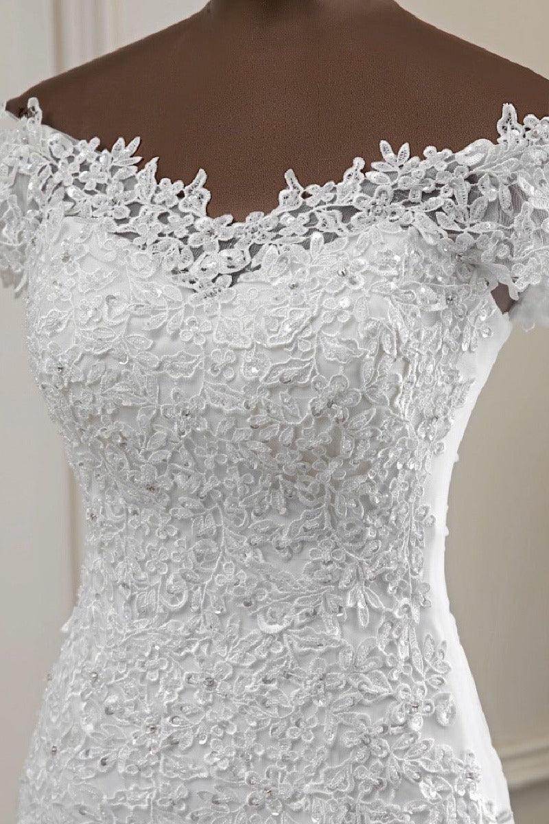 Trumpet-Mermaid Sweep-Brush Train Lace Tulle Wedding Dress 670594800287 - COCOMELODY