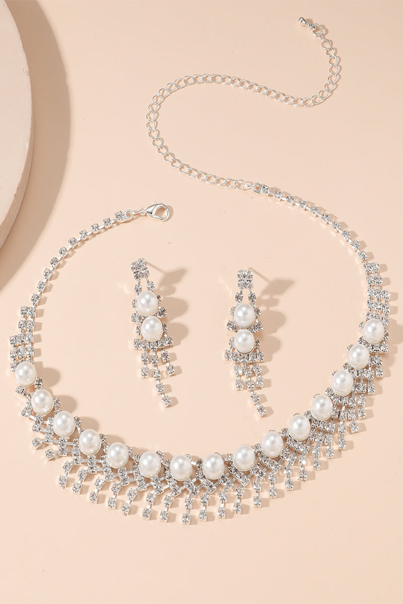 Elegant Pearl/Zircon Wedding Earrings/Necklace Jewelry Sets (Set of 2) 694954276953