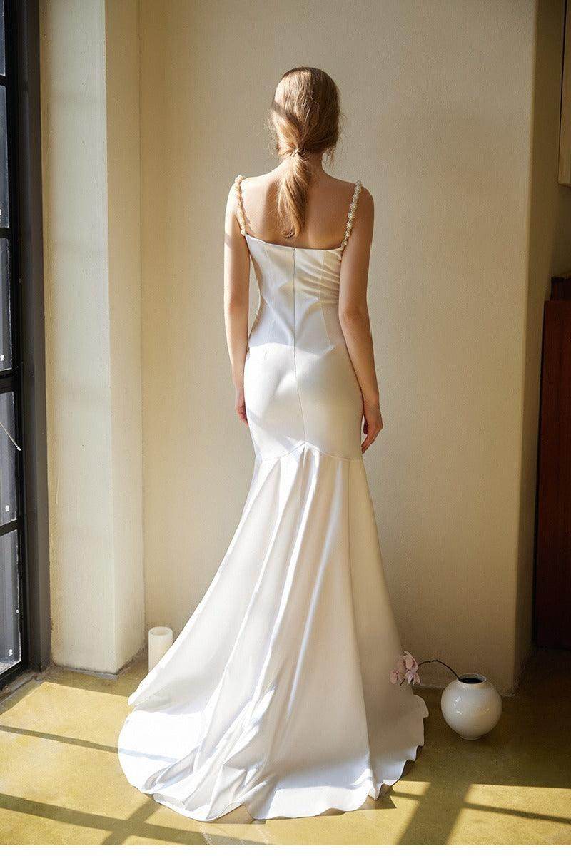 Trumpet-Mermaid High-Low Satin Wedding Dress 826634920868 - COCOMELODY