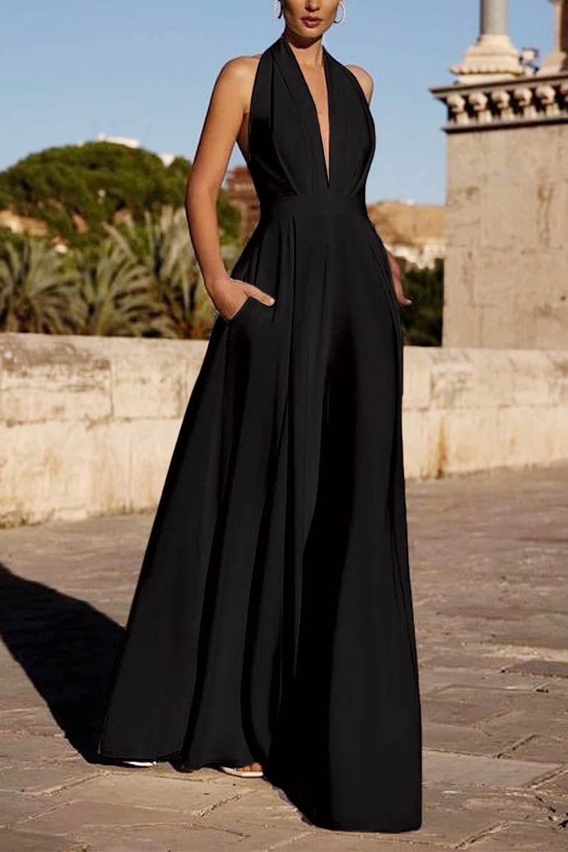 Halter Floor Length Chiffon Wedding Jumpsuit 591554938337 - COCOMELODY