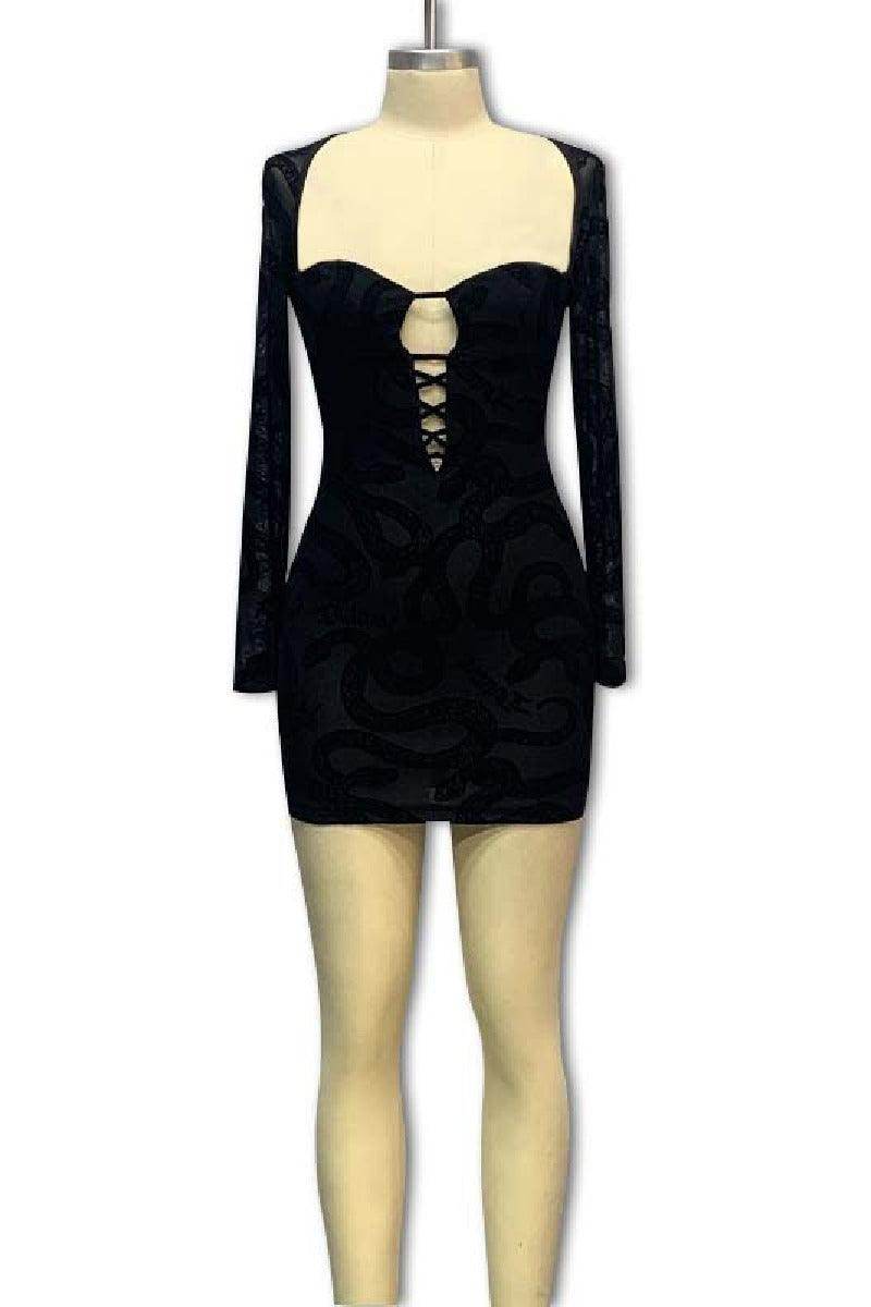 Lace long sleeve hollowed-out sexy cocktail dress 817080662499 - COCOMELODY