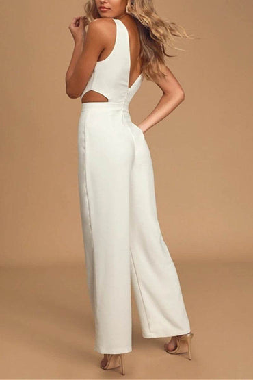 Bateau Ankle Length Chiffon Wedding Jumpsuit 728650397555 - COCOMELODY