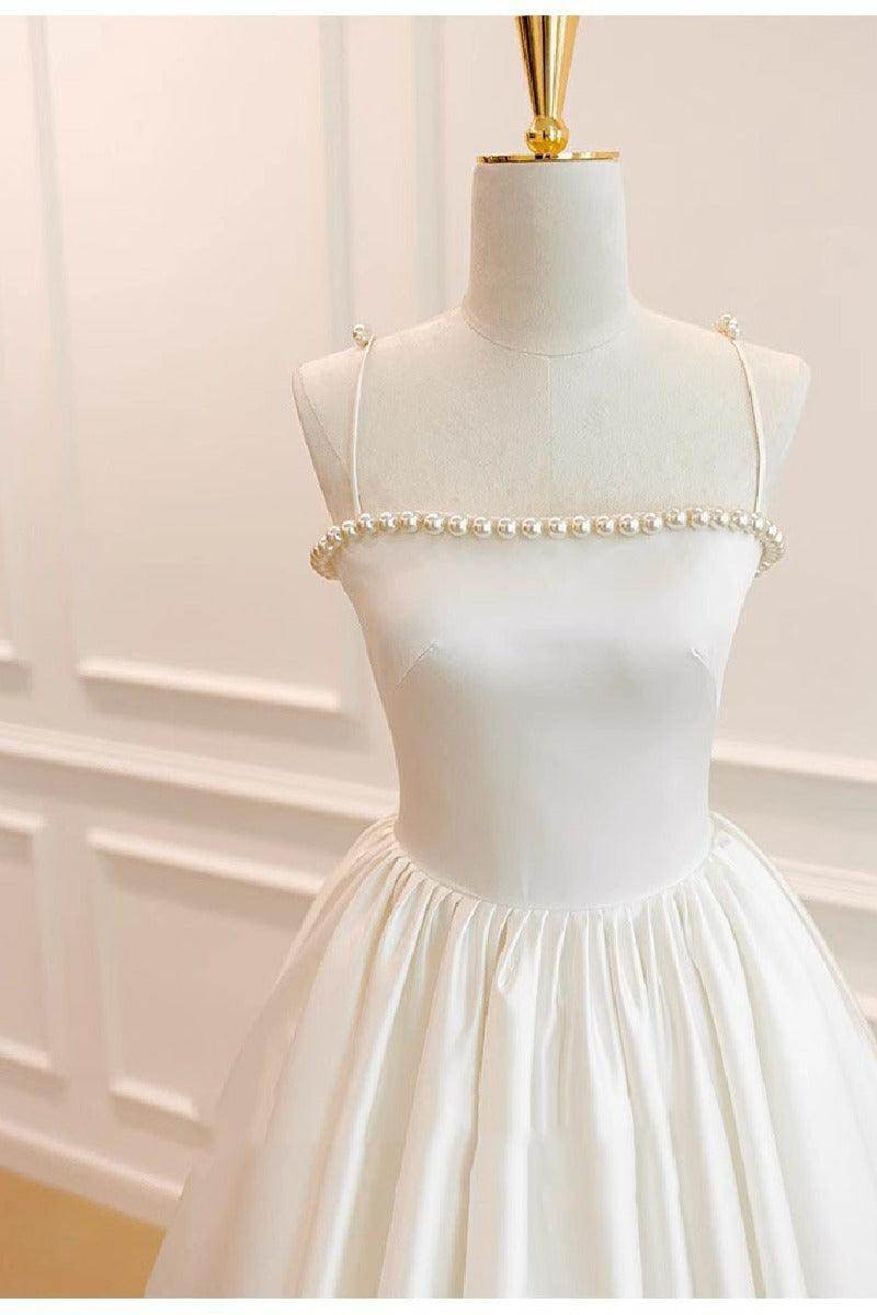 A-Line Floor Length Satin Wedding Dress 752025920874 - COCOMELODY