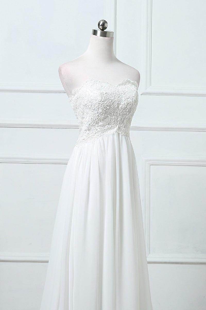 A-Line Sweep-Brush Train Chiffon Wedding Dress 640165830660 - COCOMELODY