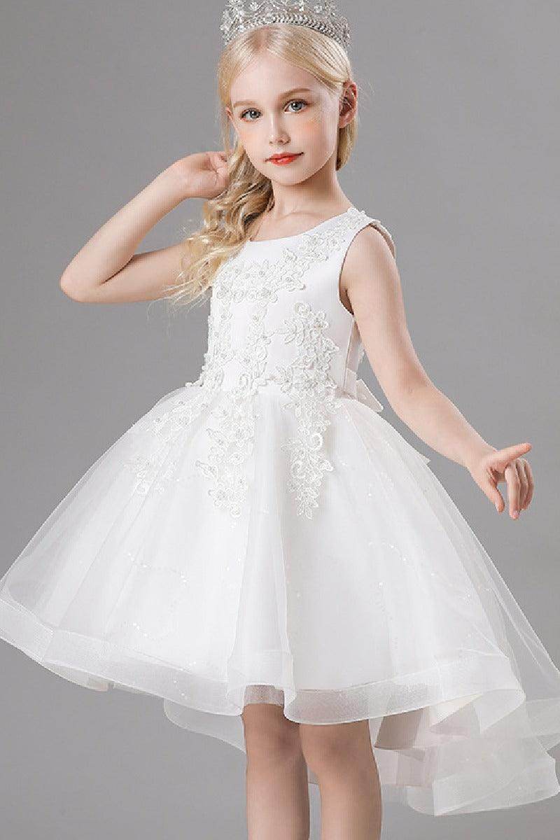A-Line Scoop Neck Sleeveless High-Low Tulle Flower Girl Dresses 751391963514 - COCOMELODY