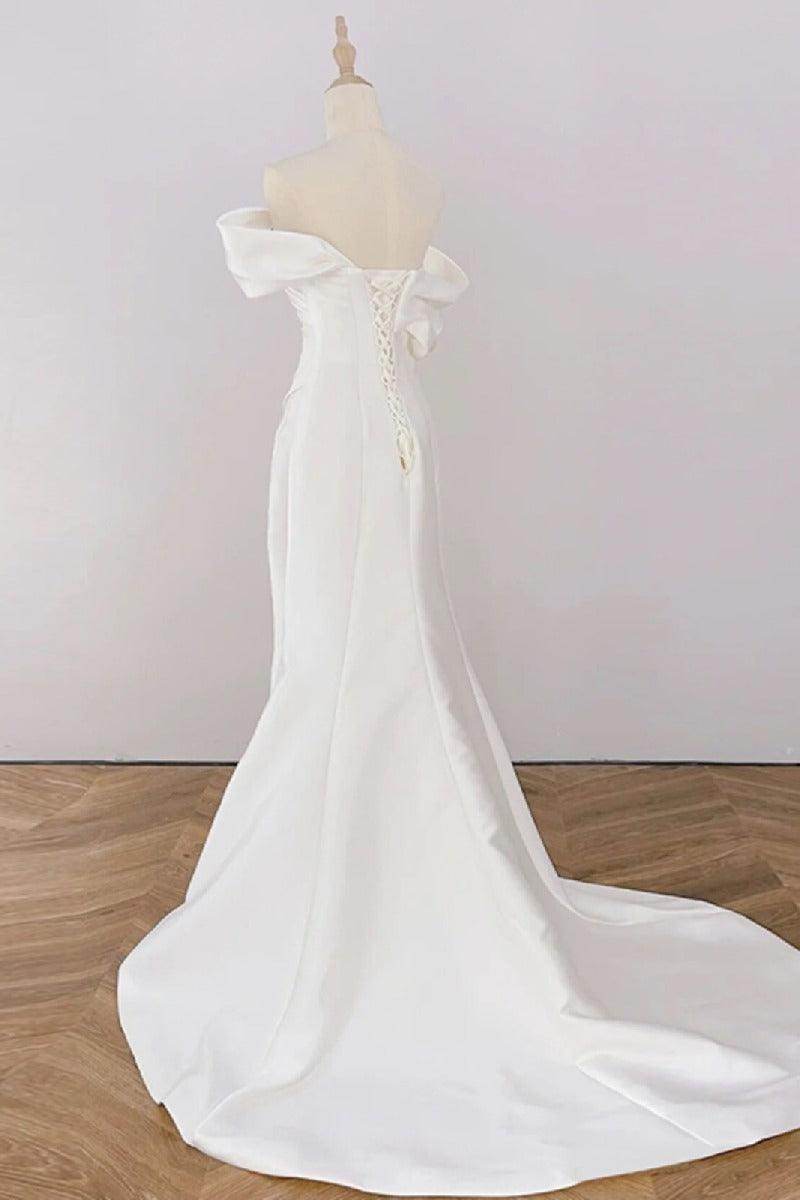 Trumpet-Mermaid Sweep-Brush Train Satin Wedding Dress 730322630162 - COCOMELODY
