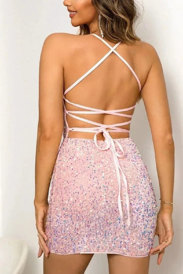 Sheath-Column Mini Sequined Cocktail Wedding Guest Dresses 773925802419 - COCOMELODY