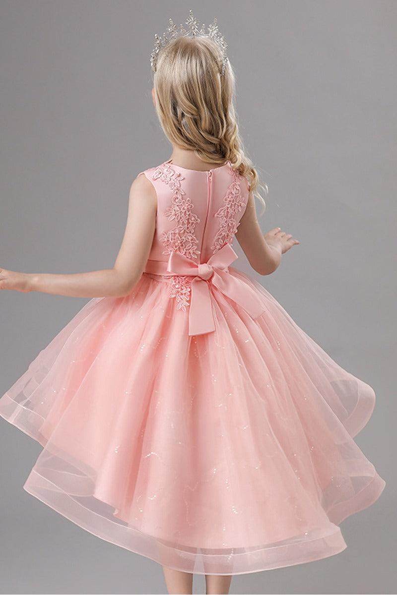 A-Line Scoop Neck Sleeveless High-Low Tulle Flower Girl Dresses 751391963514 - COCOMELODY
