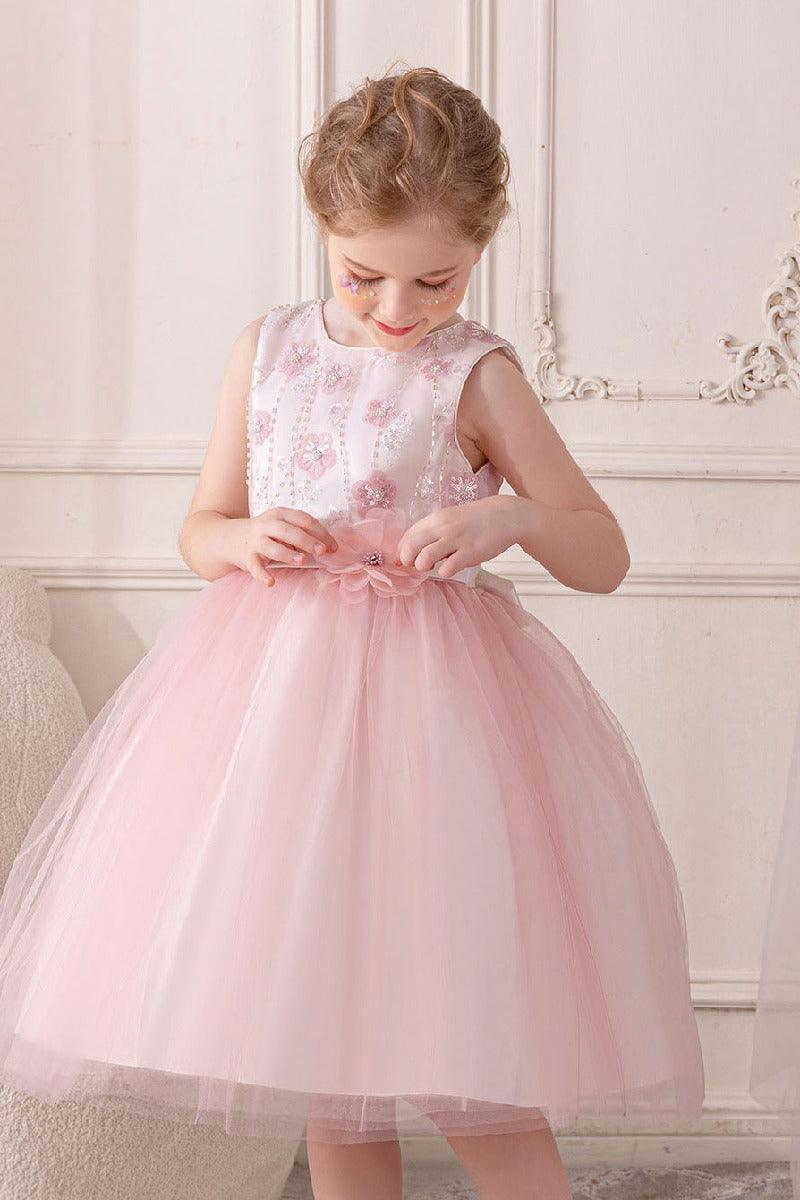 A-line/Princess Scoop Neck Knee-Length Lace Tulle Flower Girl Dress With Bowknot Sashes 854386467203 - COCOMELODY