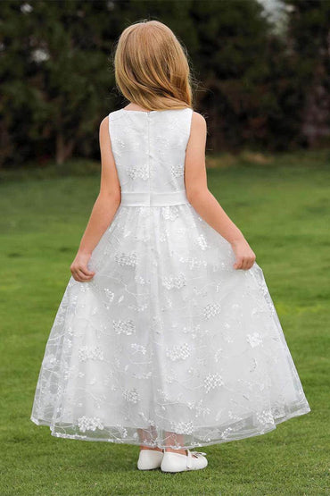 A-Line Illusion Neck Tulle Maxi Flower Girl Dresses 850572630797 - COCOMELODY