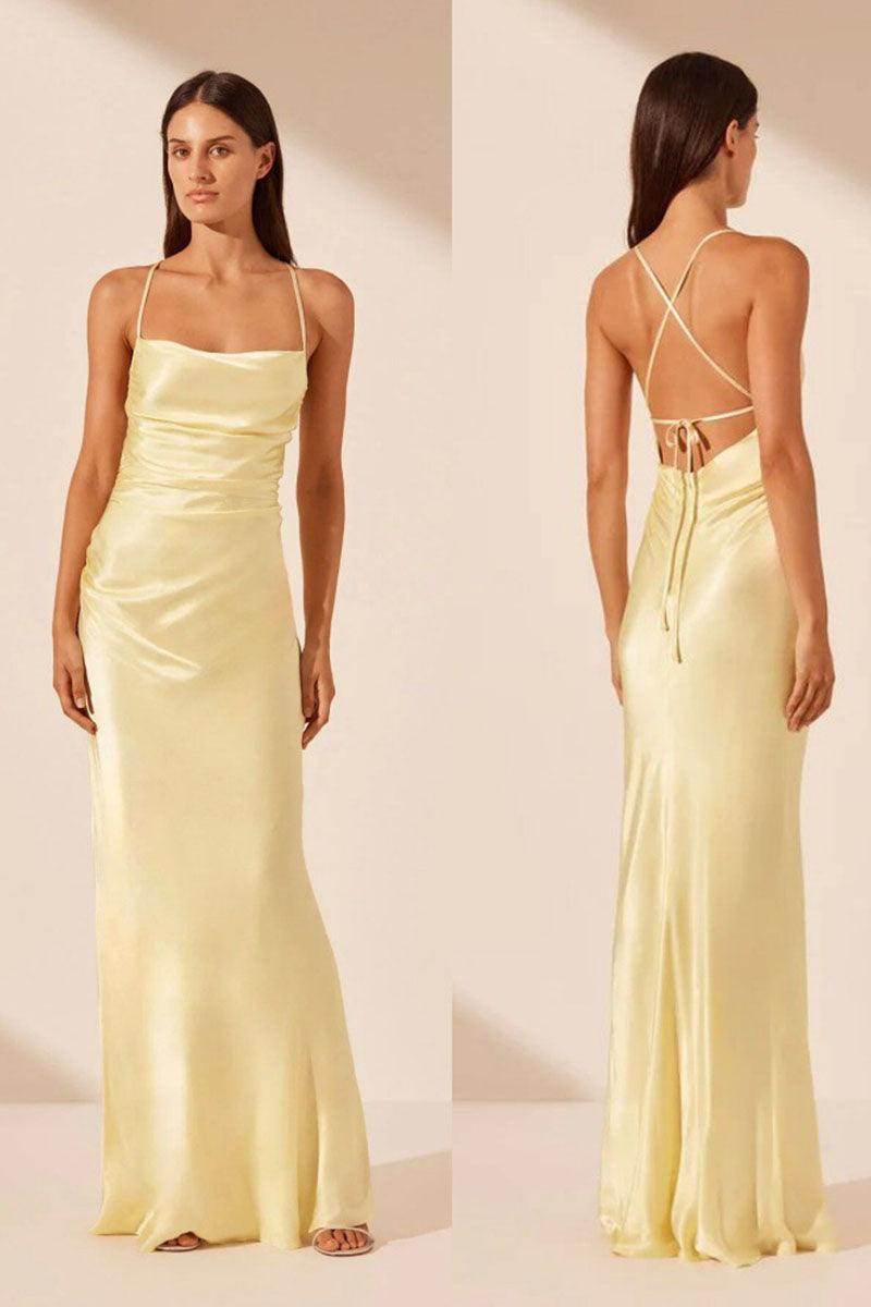 Sheath-Column Maxi Elastic Silk like Satin Bridesmaid Dress 818471162978 - COCOMELODY