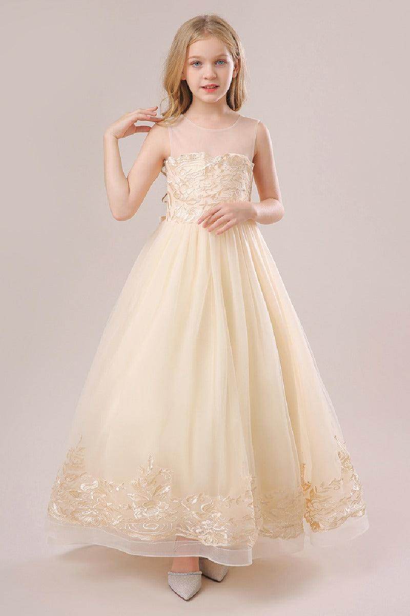 A-Line Illusion Neck Sleeveless Lace/Tulle Flower Girl Dresses 687333472255 - COCOMELODY