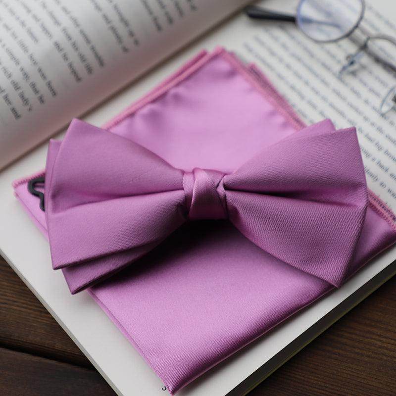 Men's 2-Piece Elastic Silk Like Satin Bow Ties Pocket Square 641989567542 - COCOMELODY