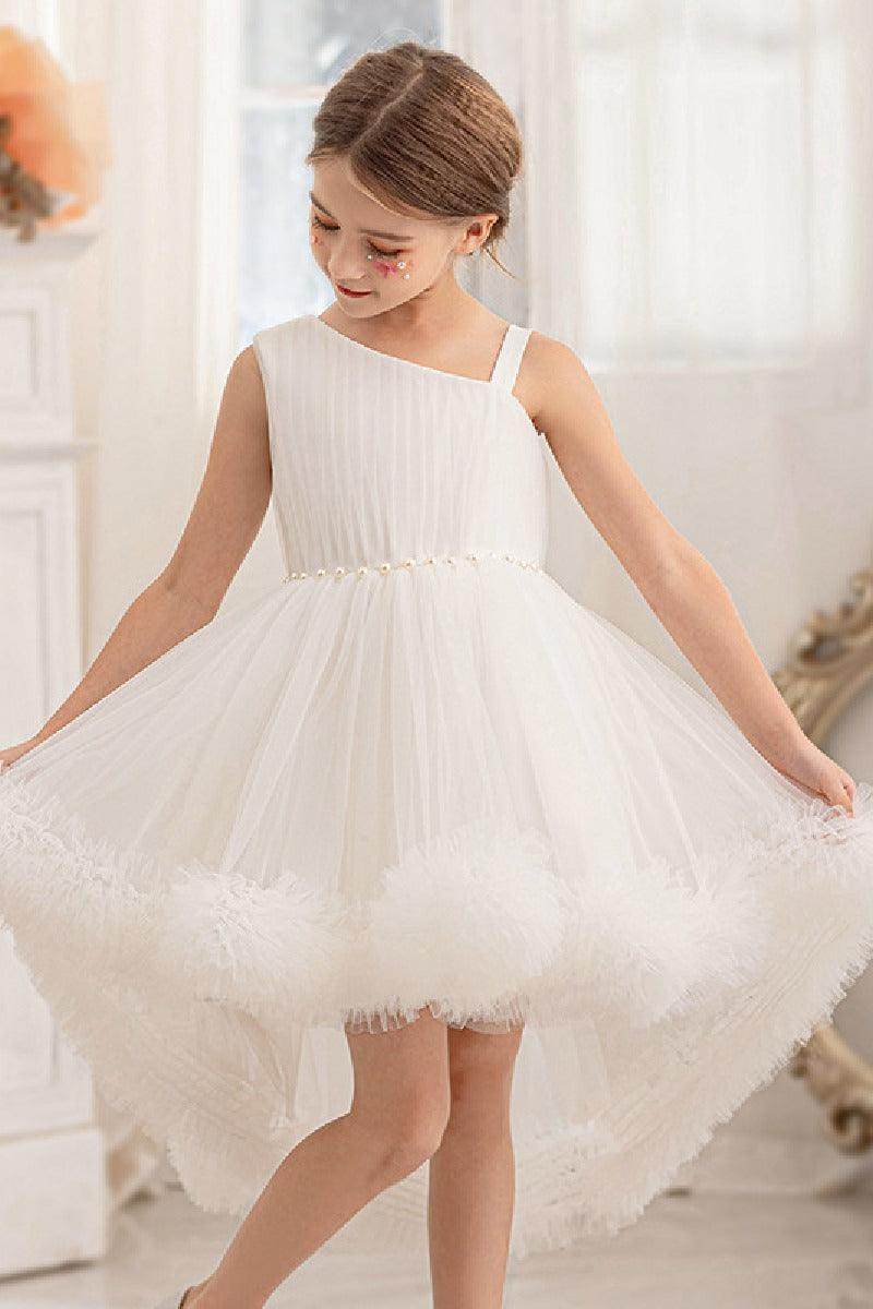 Ball-Gown One Shoulder Tulle High-Low Flower Girl Dresses 797125420828 - COCOMELODY