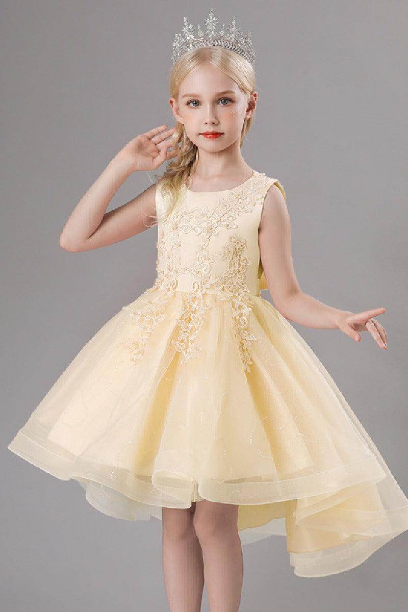 A-Line Scoop Neck Sleeveless High-Low Tulle Flower Girl Dresses 751391963514 - COCOMELODY