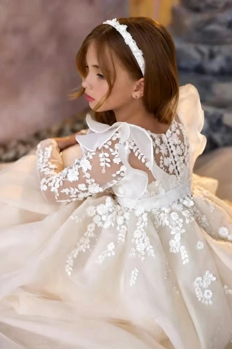 A-Line Sweep-Brush Train Lace Appliques Flower Girl Dresses 1049431577756 - 10 Days / White / 2 - COCOMELODY