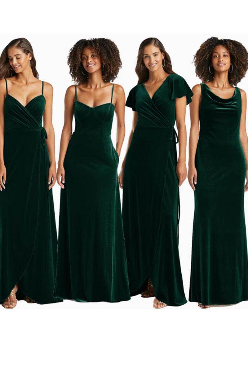 A-Line Maxi Velvet Bridesmaid Dress 632358899575 - COCOMELODY