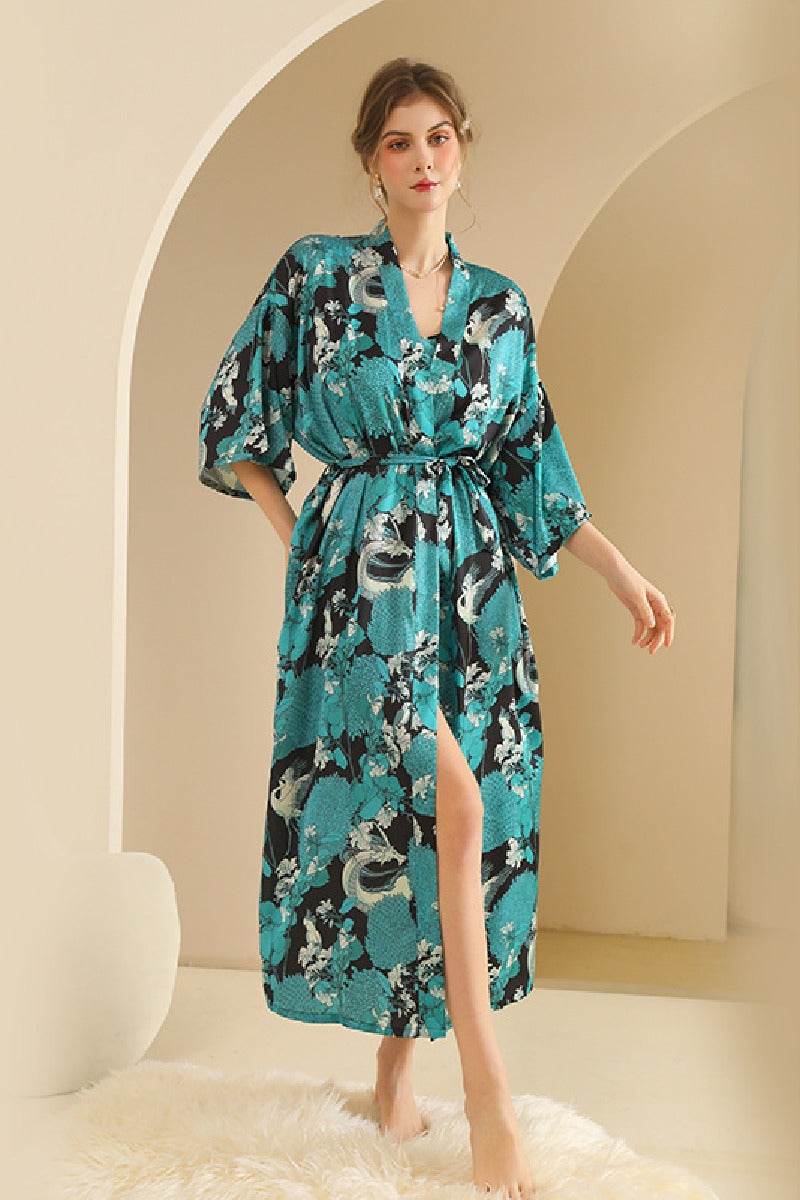 Hand-painted Floral Print Long Women's Robe-Set 902410930680 - COCOMELODY