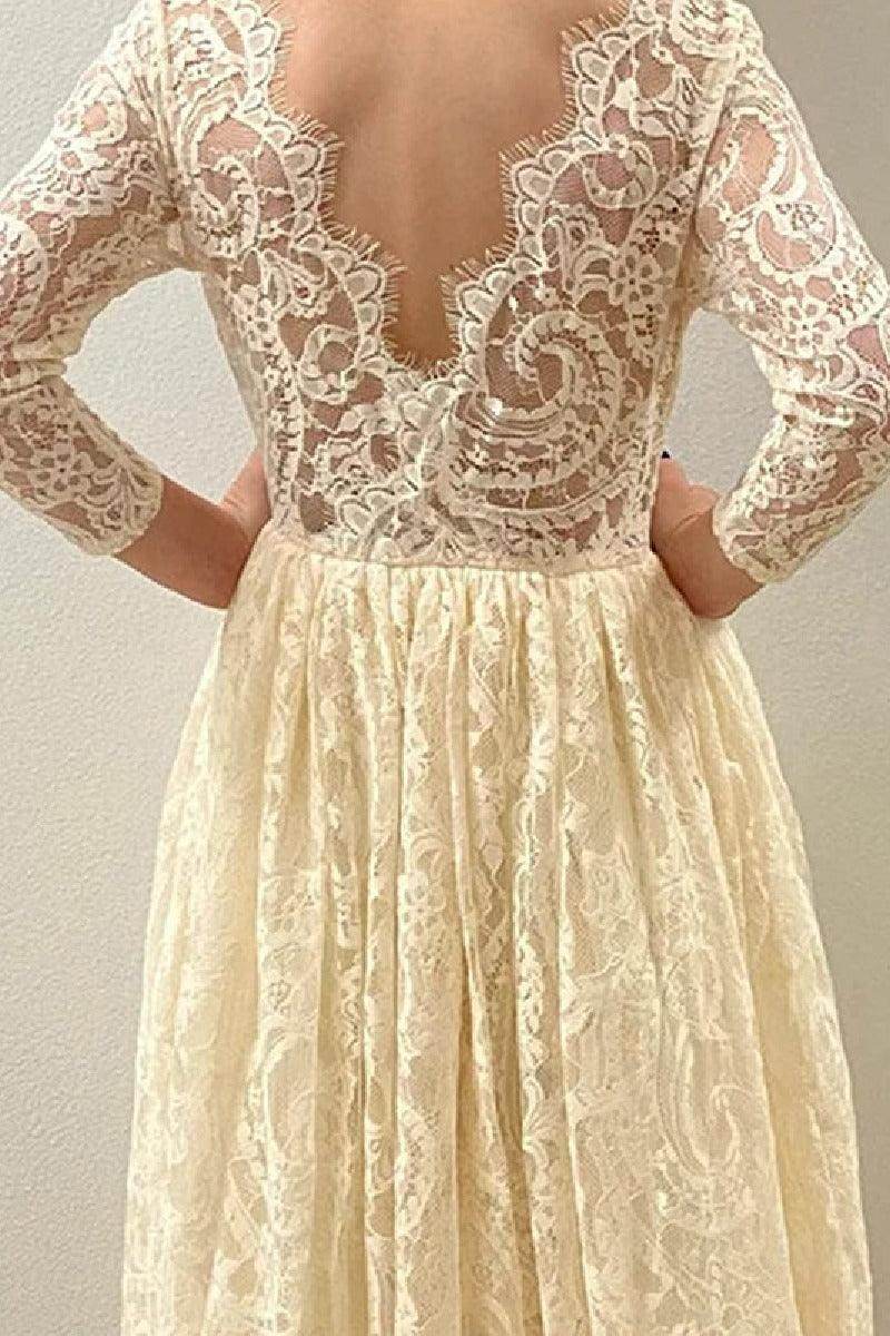 A-Line Scoop Neck Long Sleeve Lace Maxi Flower Girl Dresses 727596202219 - COCOMELODY
