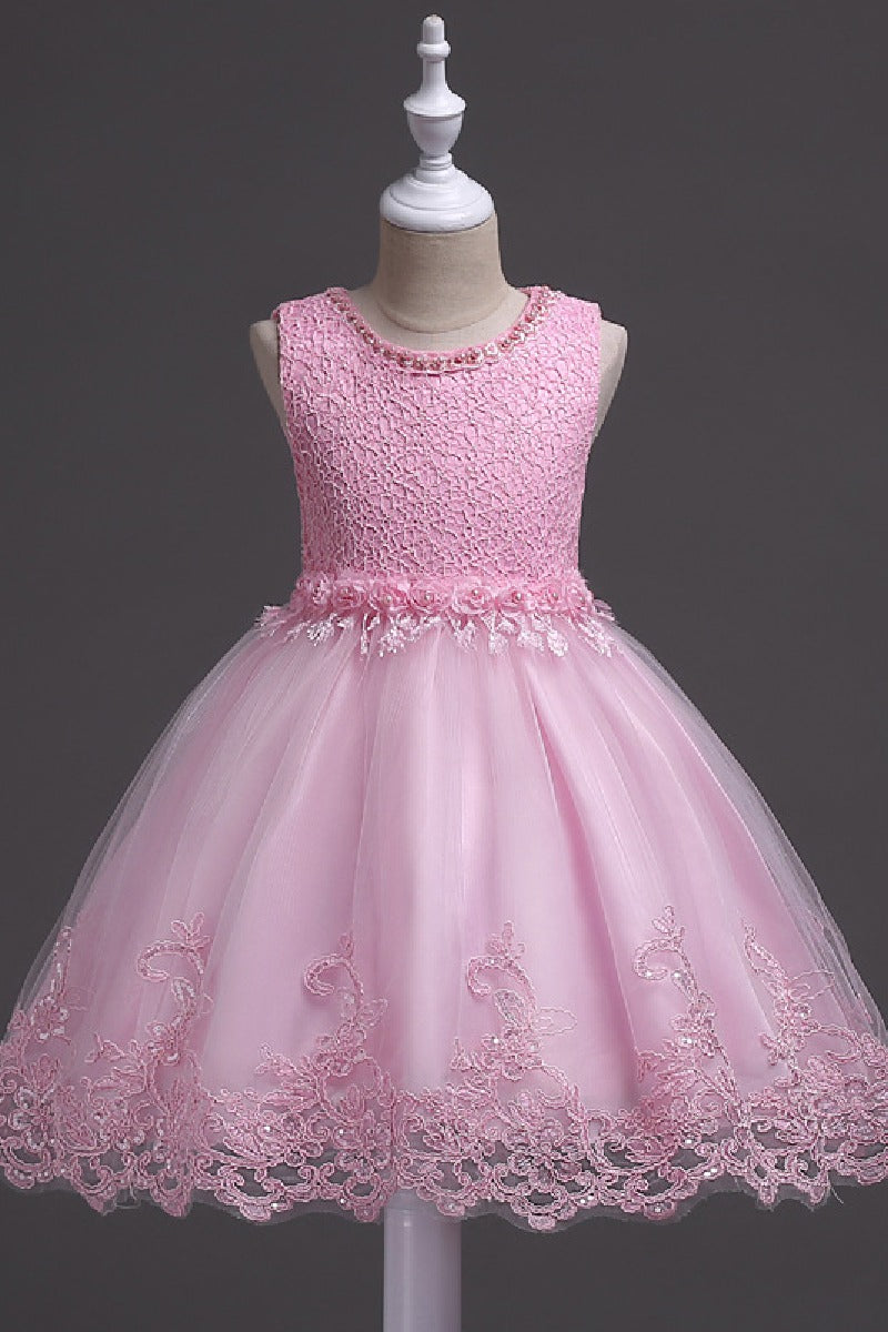 A-Line Round Neck Sleeveless Lace Short Tulle Knee Length Flower Girl Dresses 1029768430343