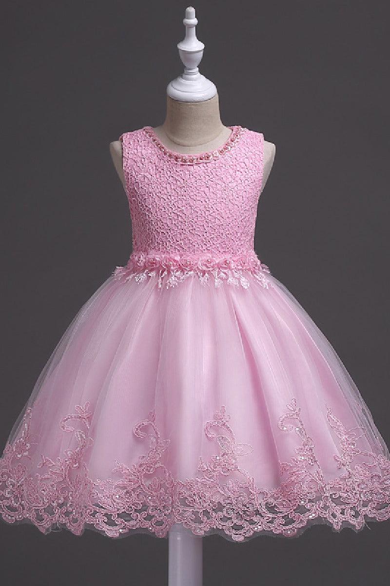 A-Line Round Neck Sleeveless Lace Short Tulle Knee Length Flower Girl Dresses 1029768430343 - 7 Days / Purple / 100cm - COCOMELODY