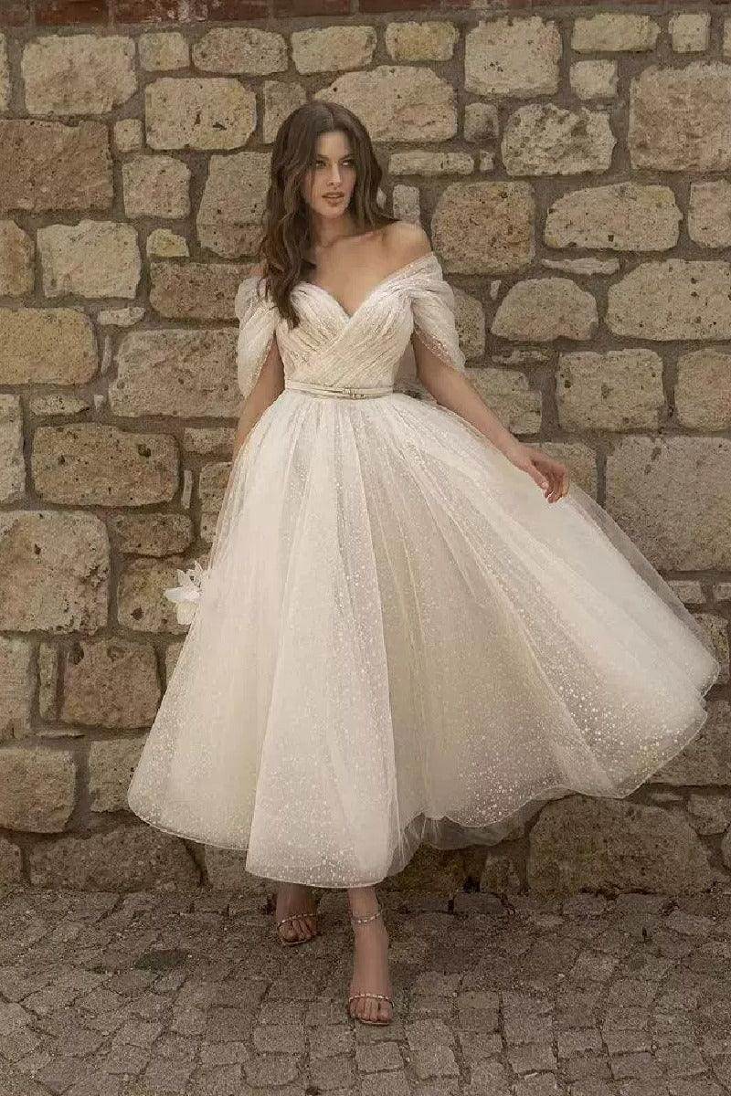 A-Line Ankle Length Tulle Wedding Dress 735503736731 - COCOMELODY