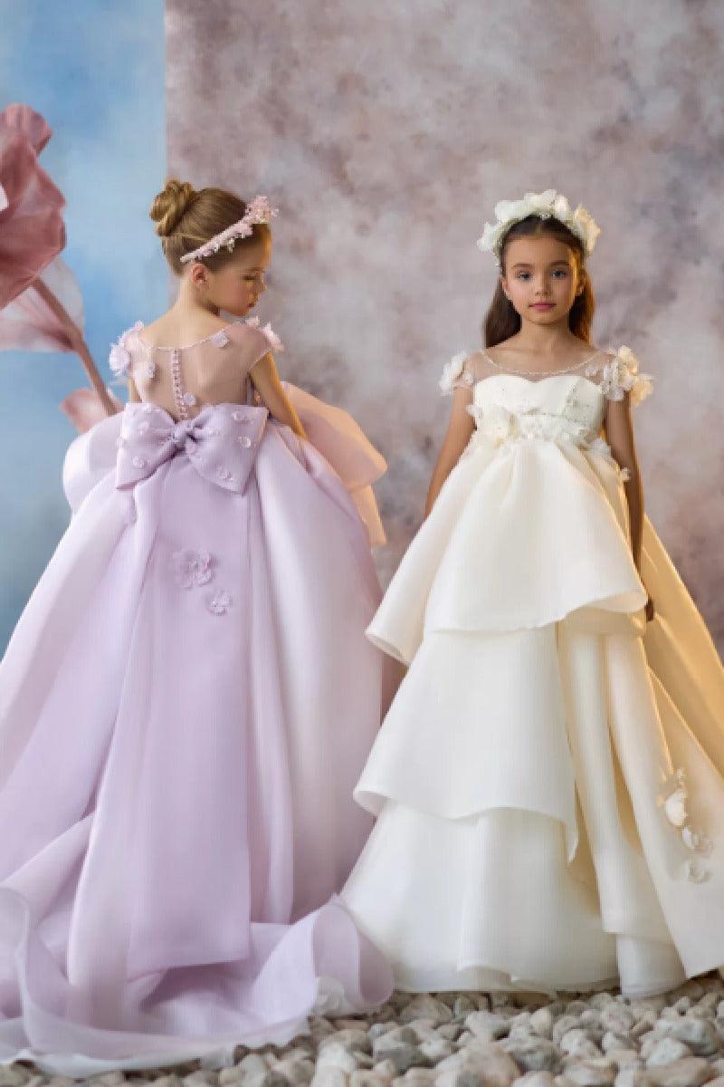 Illusion Tiered Asymmetrical Ruffle Sweep-Brush Train Flower Girl Dresses 673284486583 - 10 Days / Ivory / 2 - COCOMELODY
