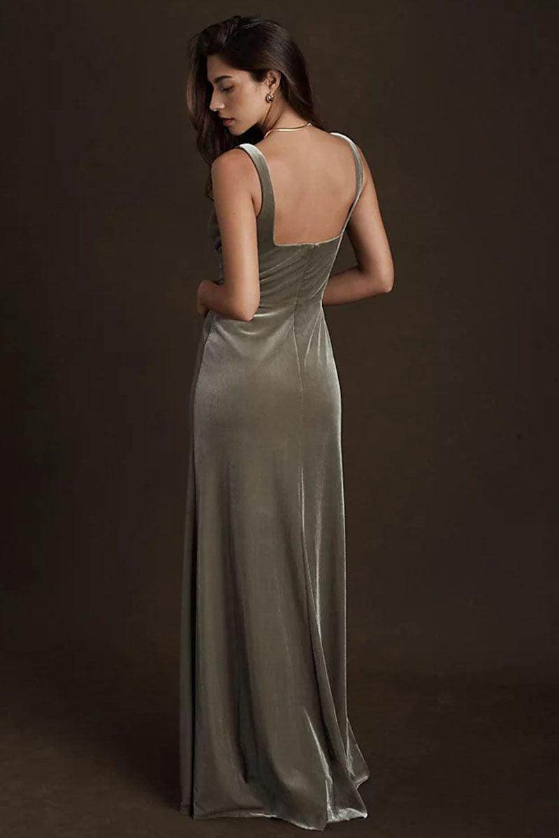 Sheath-Column Maxi Velvet Bridesmaid Dress 687887473377 - COCOMELODY