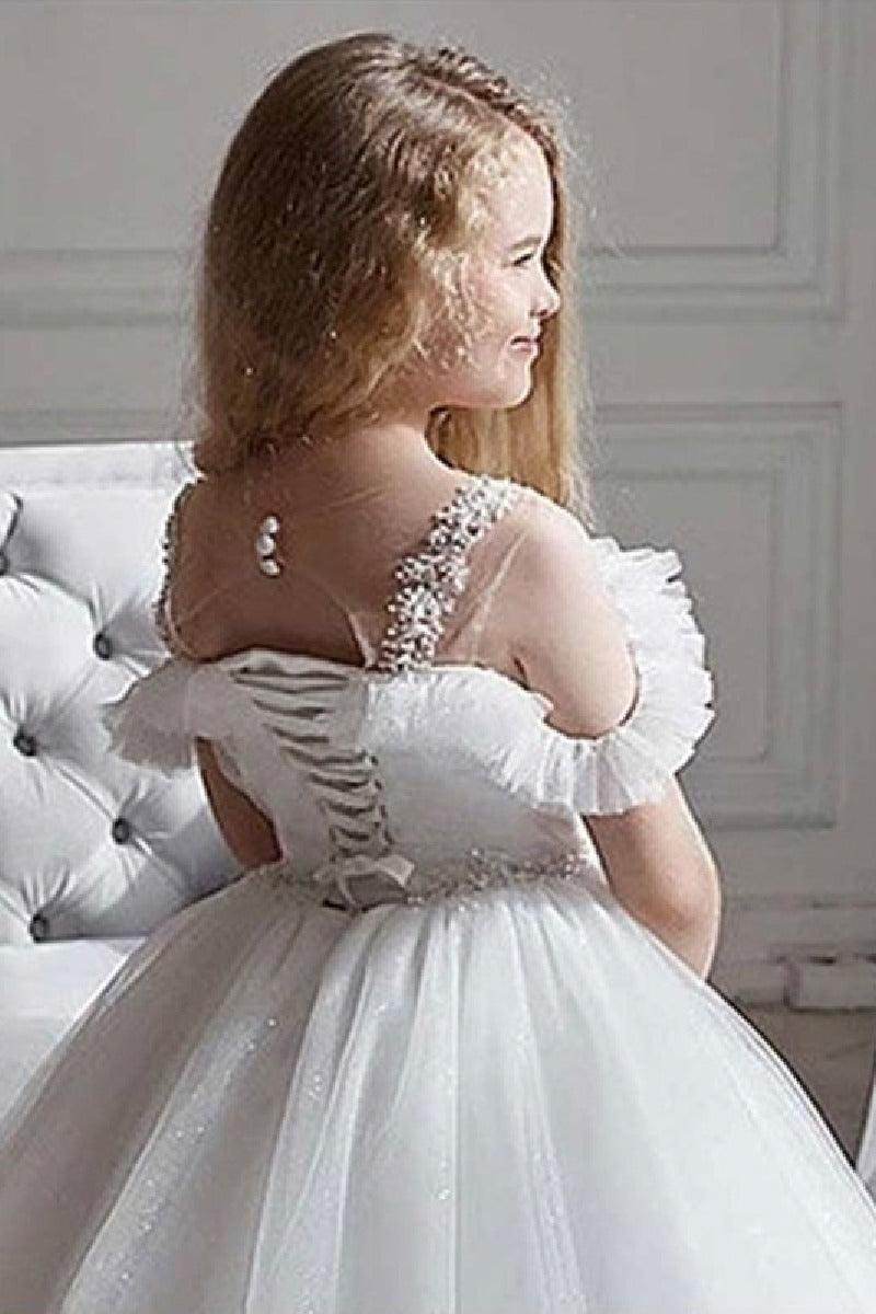 A-Line Off The Shoulder Neck Tulle Maxi Flower Girl Dresses 736522892717 - COCOMELODY