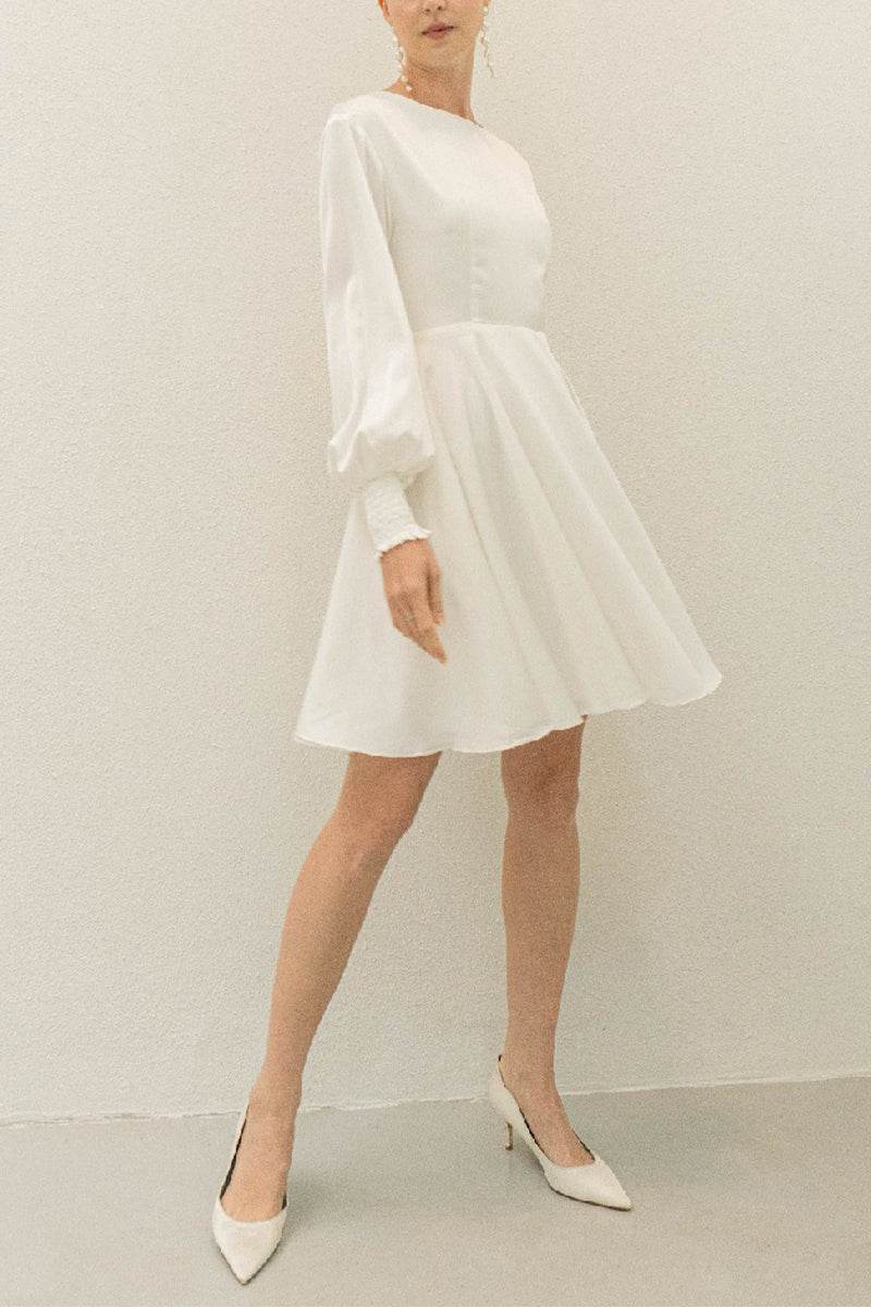 A-Line Knee Length Forged Chiffon Little White Dress 100008 - COCOMELODY