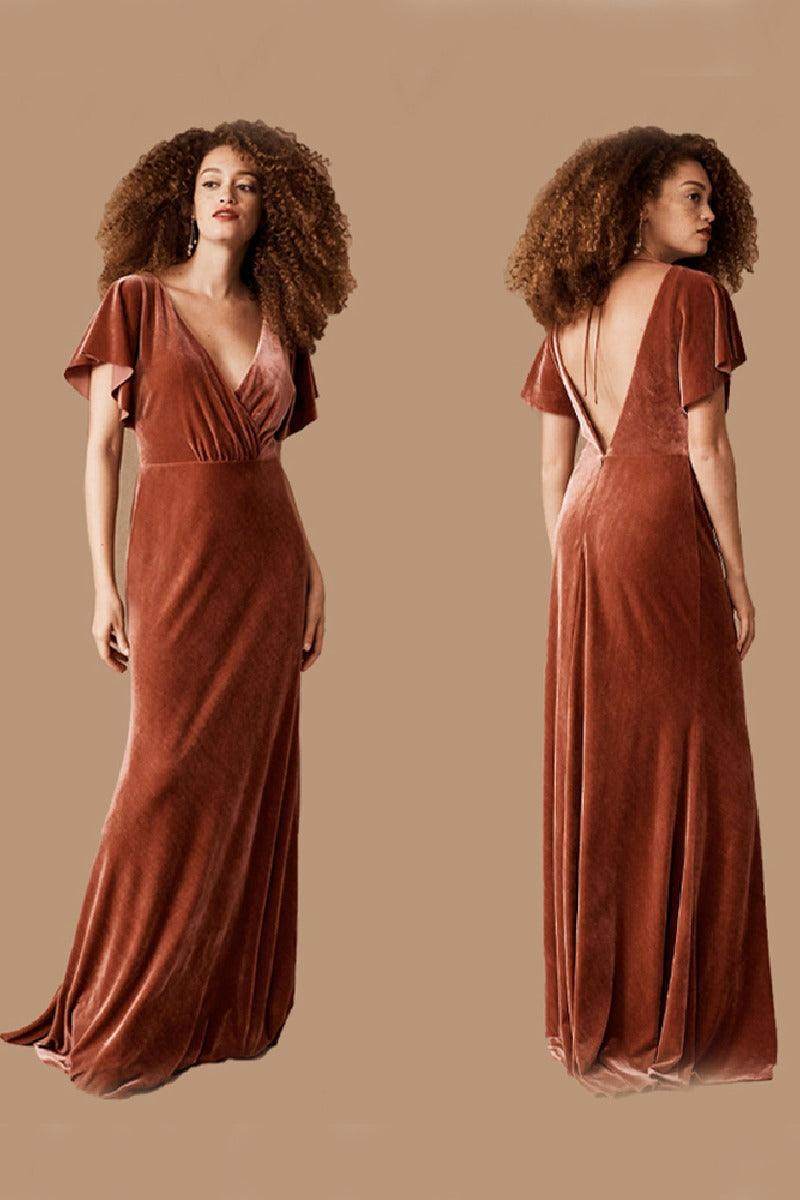 A-Line Maxi Velvet Bridesmaid Dress 658543548708 - COCOMELODY