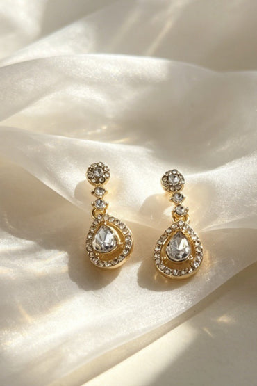 Vintage Teardrop CZ Stud Earrings Dainty Gold Plated Daily Jewelry 1060945177486