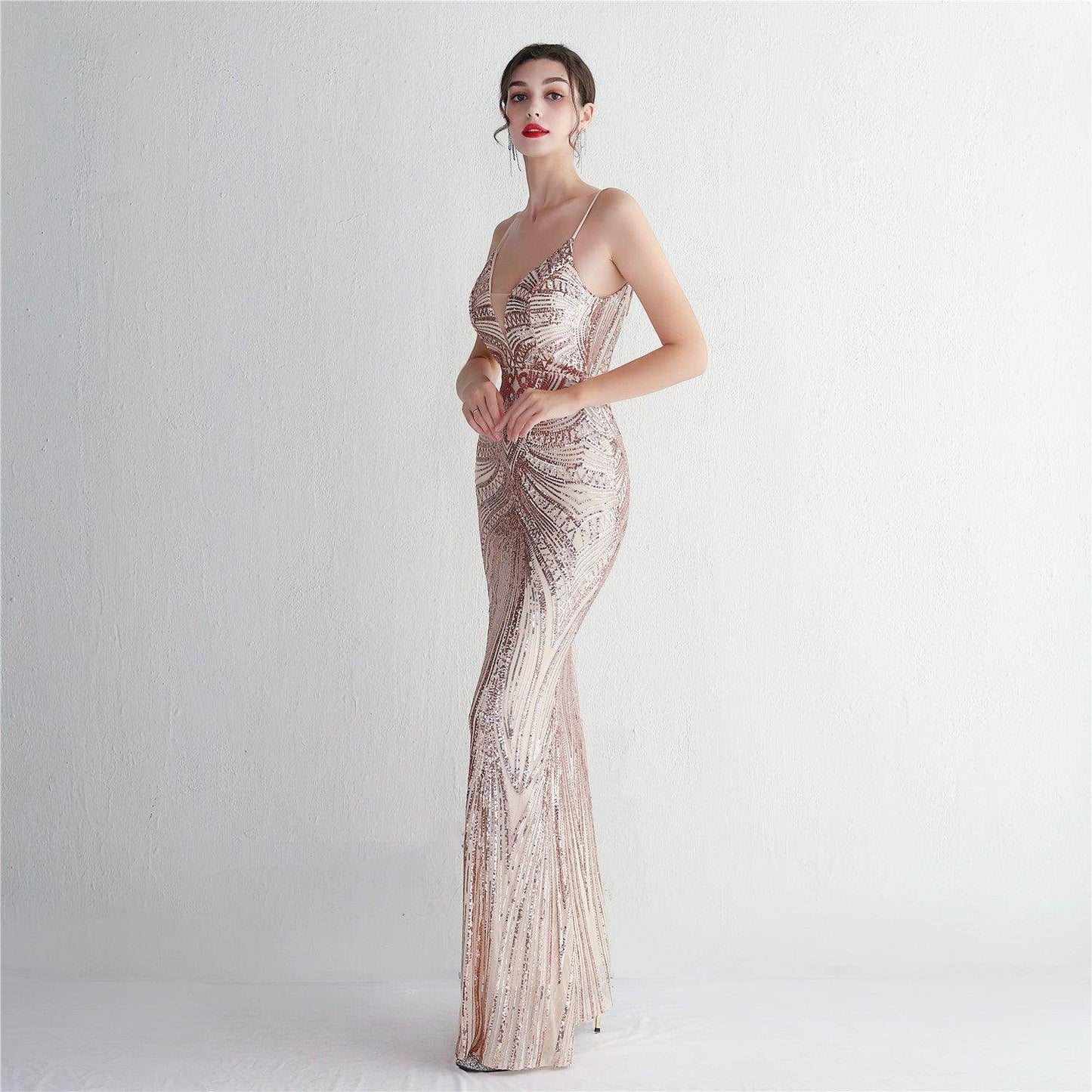 Trumpet-Mermaid Floor Length Sequins Dress 687482392338 - COCOMELODY