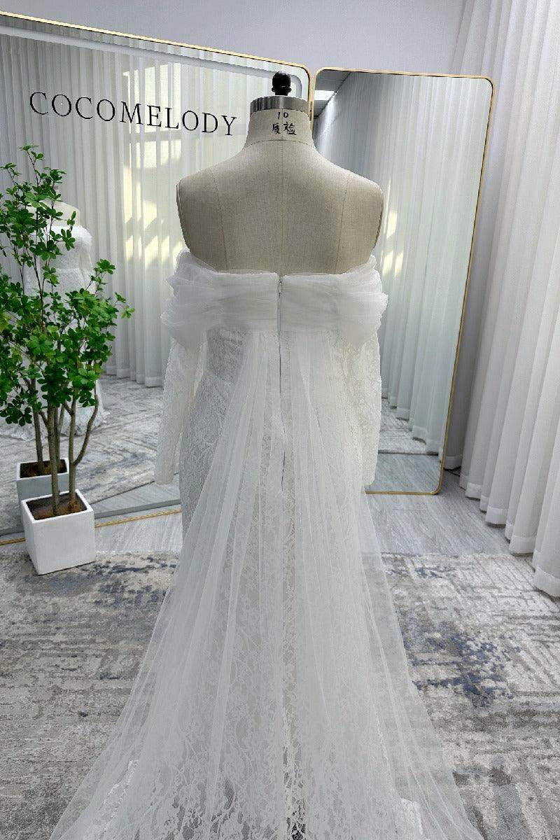 Trumpet-Mermaid Chapel Train Lace Tulle Wedding Dress 748137113988 - COCOMELODY