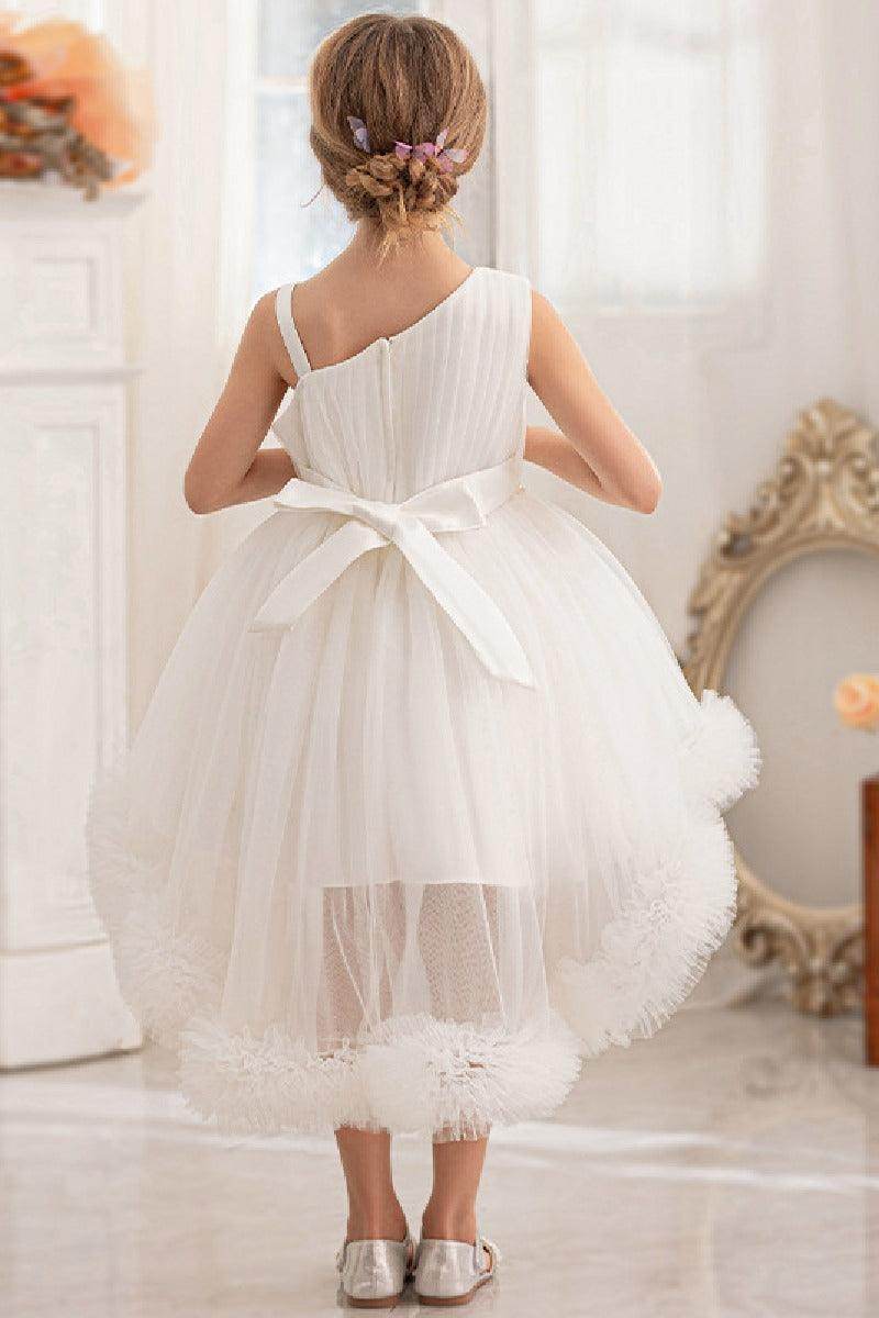 Ball-Gown One Shoulder Tulle High-Low Flower Girl Dresses 797125420828 - COCOMELODY