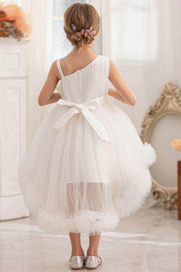 Ball-Gown One Shoulder Tulle High-Low Flower Girl Dresses 797125420828 - COCOMELODY